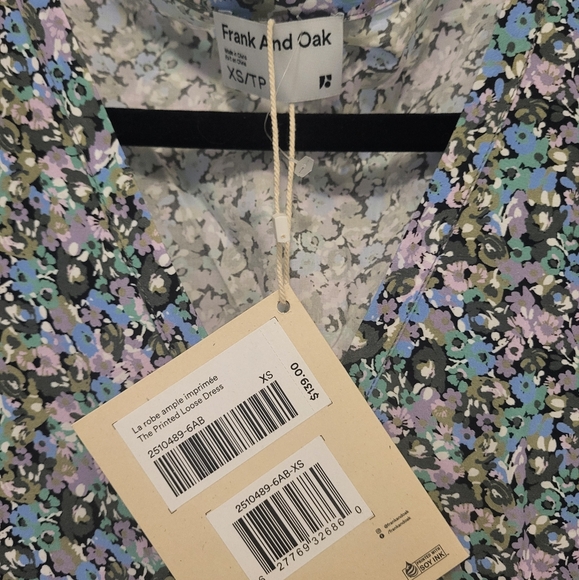 Frank & Oak The Summer Loose Fit Dress Size X-small  Blue And Purple Floral 💜 - Picture 9 of 13